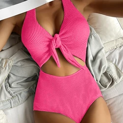 Maillot de bain une pièce sexy pour femmes, monokini brésilien, couleur unie, push-up, tanga, baigneur, 2023