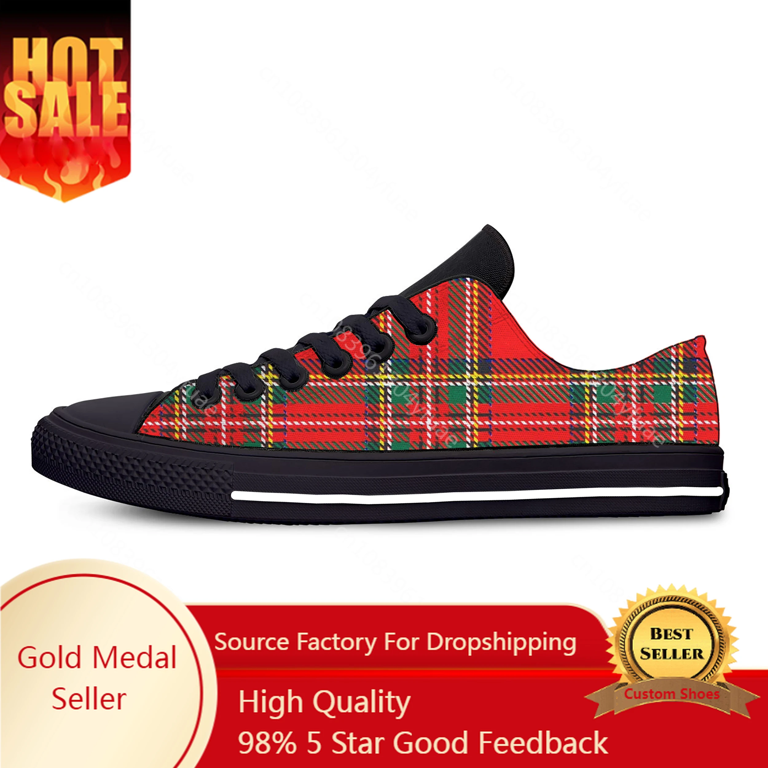 

Hot Scottish Clan Red Stewart Tartan Plaid Fashion Casual Cloth Shoes Low Top Lightweight Breathable 3D Print Men Women Sneakers