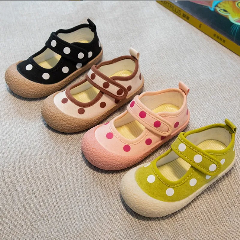 Children's Shoes Spring 2024 New Style Little Girl Soft Sole Comfortable Casual Shoes Fashion Dot Girl Canvas Shoes Khaki Pink B