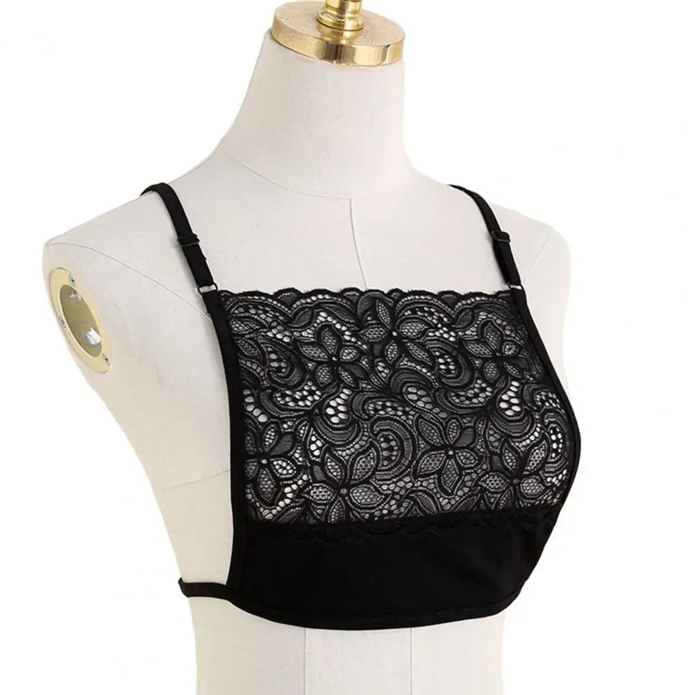 Women Sling Lace Jacquard Cleavage Cover Soft Breathable Invisible Mock Camisole Bra Solid Color Tube Top Vest