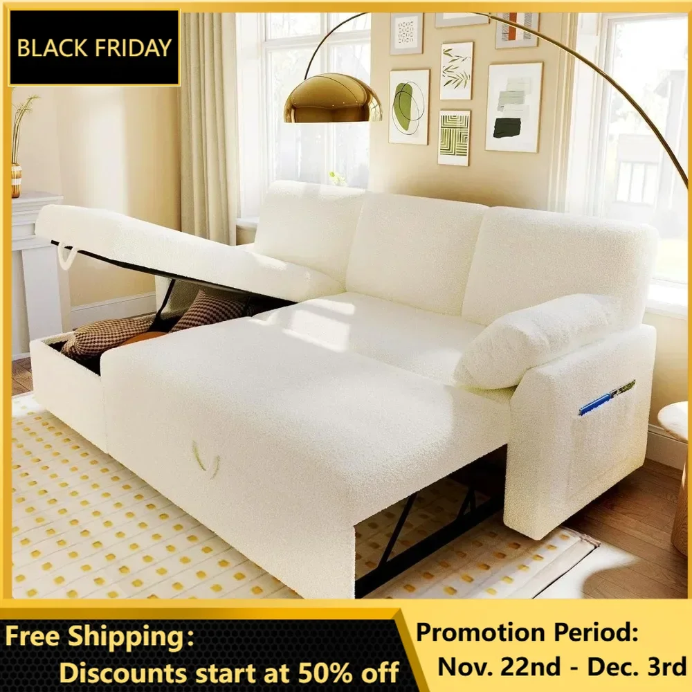 

Sofa Bed, Sofa Bed, Sofa Sleeper with Storage Chaise, L Shape Pull Out Couch Bed, Oversized Sofas for Living Room-Off white Sher