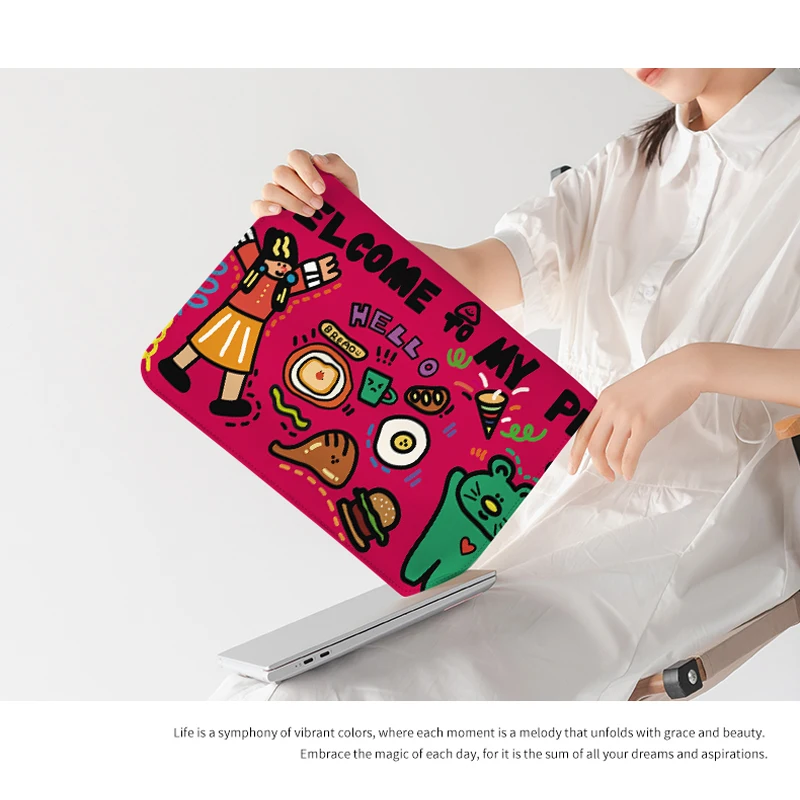 Tapete de mouse para laptop 2 em 1 divertido e fofo e bolsa com forro interno – Capa protetora ultra leve para notebook de 12 a 15 polegadas Kawaii