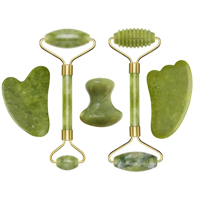 

5pcs Natural Jade Roller Gua Sha Set Jade Massager For Face Guasha Gouache Scraper Massage Tools Body Facial Skin Care