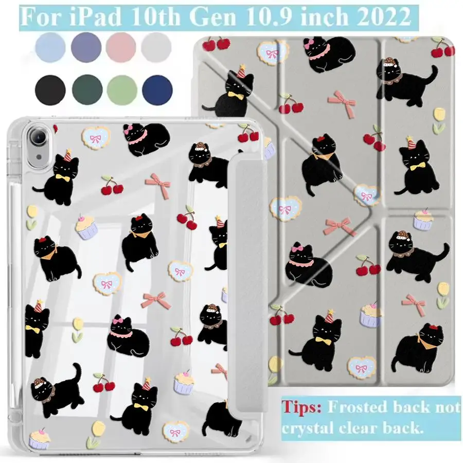 Tablet Case For iPad Pro 2025 Pro 11th 10th 9th 8th 7th 12.9inch Mini 6 7 Air 4 5 M3 M2 M4 11inch Holder Cover Y-Fold Cute Black