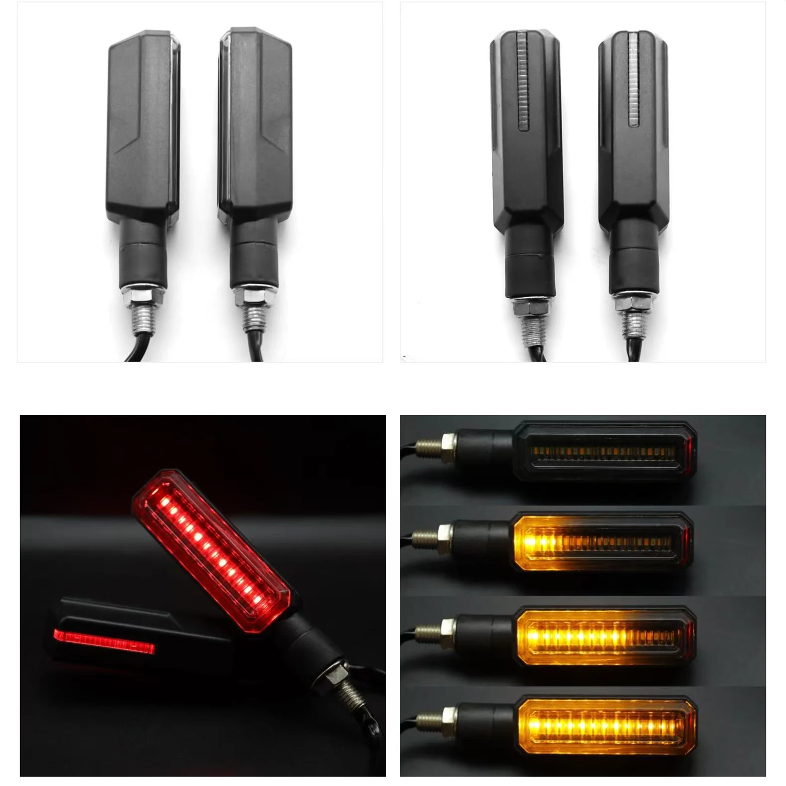 

12V Motorcycle Front Rear LED Turn Signal Indicator Lights Flowing Amber Blinker DRL Running Light Tail Brake Lamp Accessories