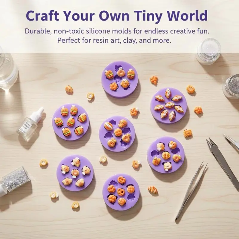 Mini Food Grade Silicone Mold Hamburger Cheese Bread Fries Shape DIY Dropped Silicone Mold Handmade Decorating Jewelry Tool Mold