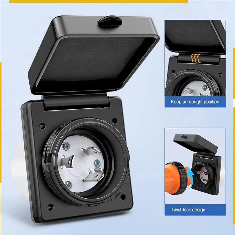 

A76K 30 AMP RV Shore Power Inlet 125V Розетка с поворотным замком NEMA L5-30P Закрытая запираемая фланцевая штекерная вилка Входная коробка