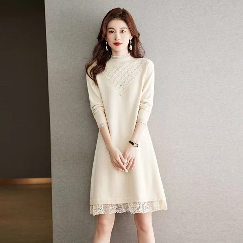 Crochet Dresses for Women Formal Comfortable Harajuku Deals Y2k Autumn Winter Retro Casual Cool New in White Woman Knitted Dress