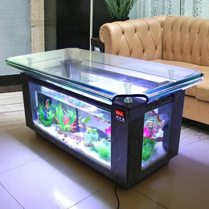 Tea Table Fish Tank Aquarium Ecological Living Room Home Office Glass Tea Table Turtle Jar Bottom Filter Grass Tank