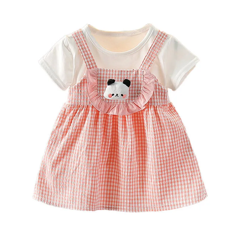 Cartoon Panta Baby Girl Dress Plaid Casual Toddler Girl Clothes Children Fashion Kid Dress Summer Princess Birthday Dress A1091