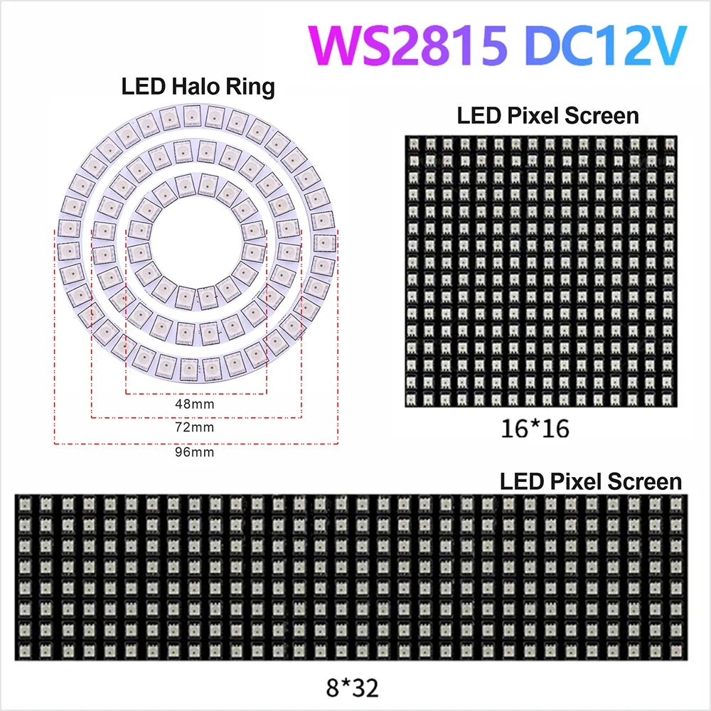 Dual Signal WS2815 Individually Addressable Dream Color RGB Angel Eye Halo Ring Pixel Panel DC12V Programmable Car Headlight LED