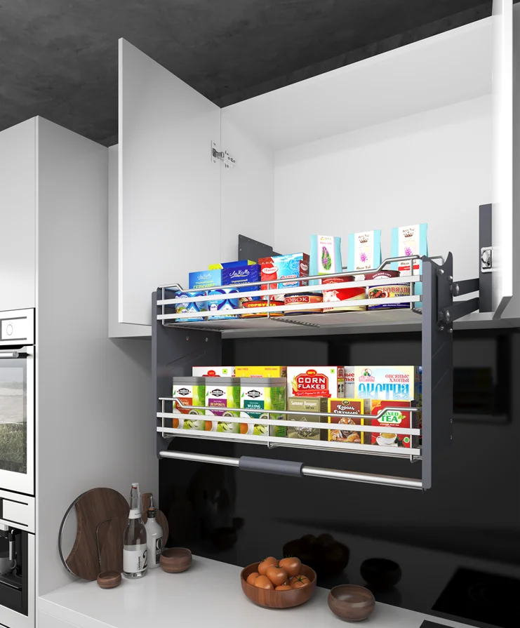 خزانة سلة مزدوجة قابلة للسحب للأسفل، خزانة مطبخ قابلة للسحب لأسفل رفع سلة المطبخ #3