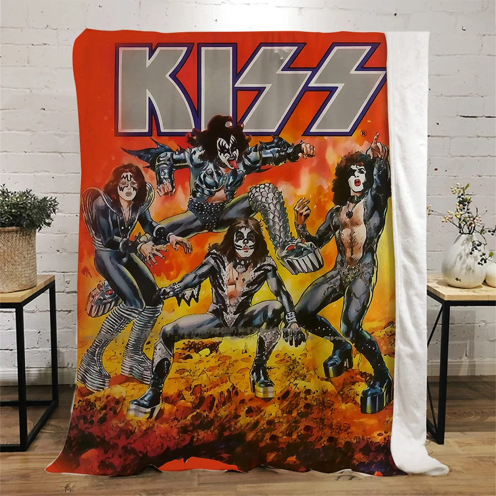 

HX Kiss Flannel Blankets 3D Graphic Rock Metal Band Concert Print Blanket Keep Warm Plush Quilts Birthday Gifts For Fans