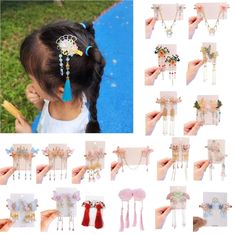 Tassel Hairpin for Girl Ancient Costume Hair Clip for Children Elegant Hair Jewelry Big Girls Hairclip Nonslip Headdress