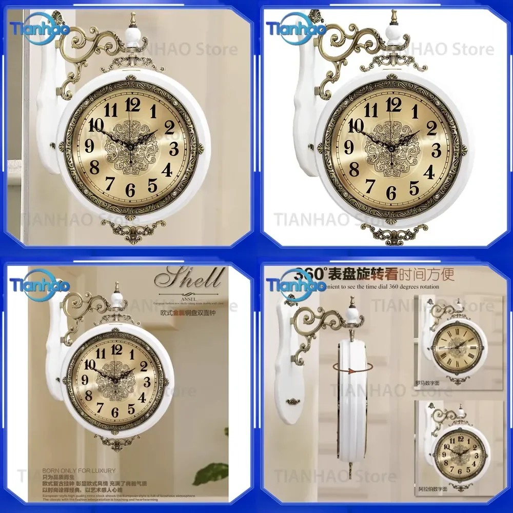 Double-sided Wall Clock for Living Room Household European French American Style Quartz Clock Art Creative Decoration Simple