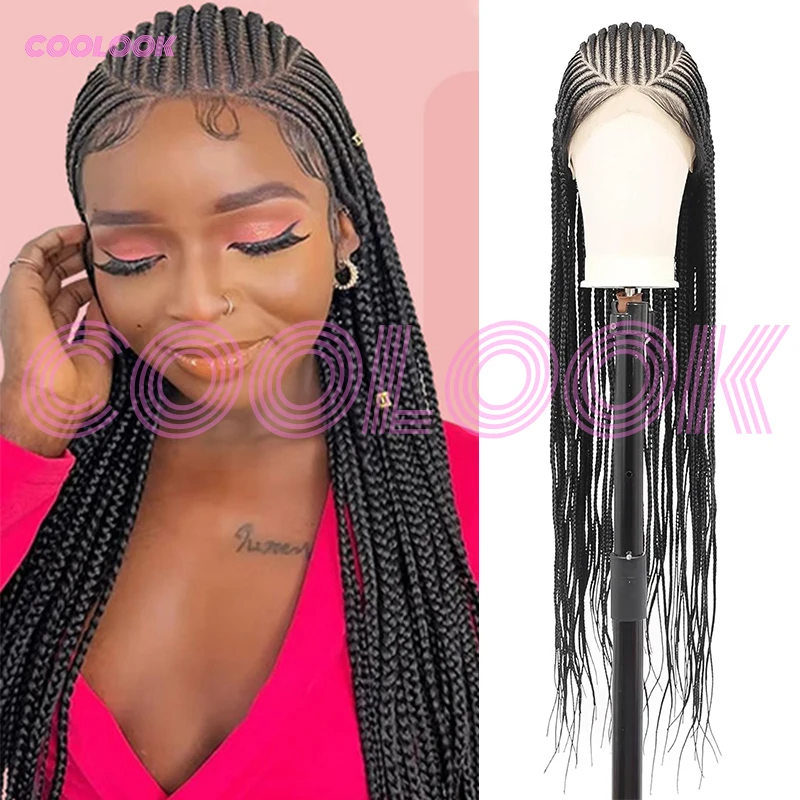 

36-дюймовый синтетический полный кружевной парик без узлов, плетеный парик с дышащей кружевной передней частью, натуральный вид, плетеный парик богини корндуля