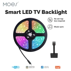 MOES Smart WiFi Ambient TV Backlight No Set-Top Box Required Music Sync LED Light Strip Timing Fucntion Multiples Scenes