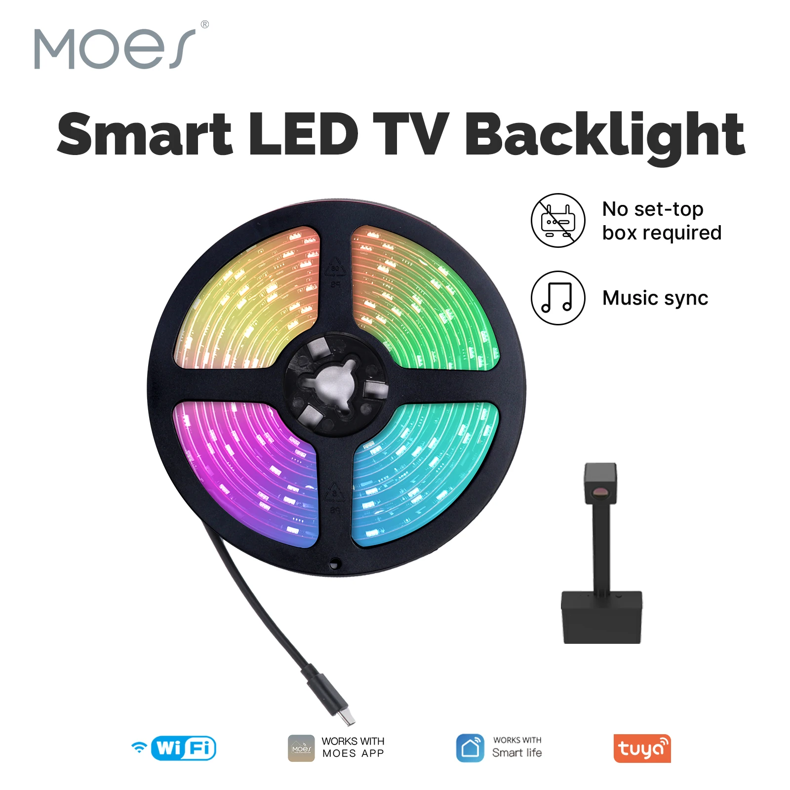 moes smart wifi ambient tv backlight sem set top box necessario sincronizacao de musica faixa de luz led funcao temporizacao varias cenas 01