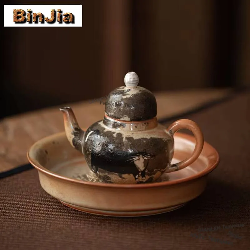 

100 мл японский Zhiye Cat Siting Pot ручной работы позолоченный Sier керамический фильтр для заваривания чая чайник кунг-фу набор украшения для рукоделия аксессуары