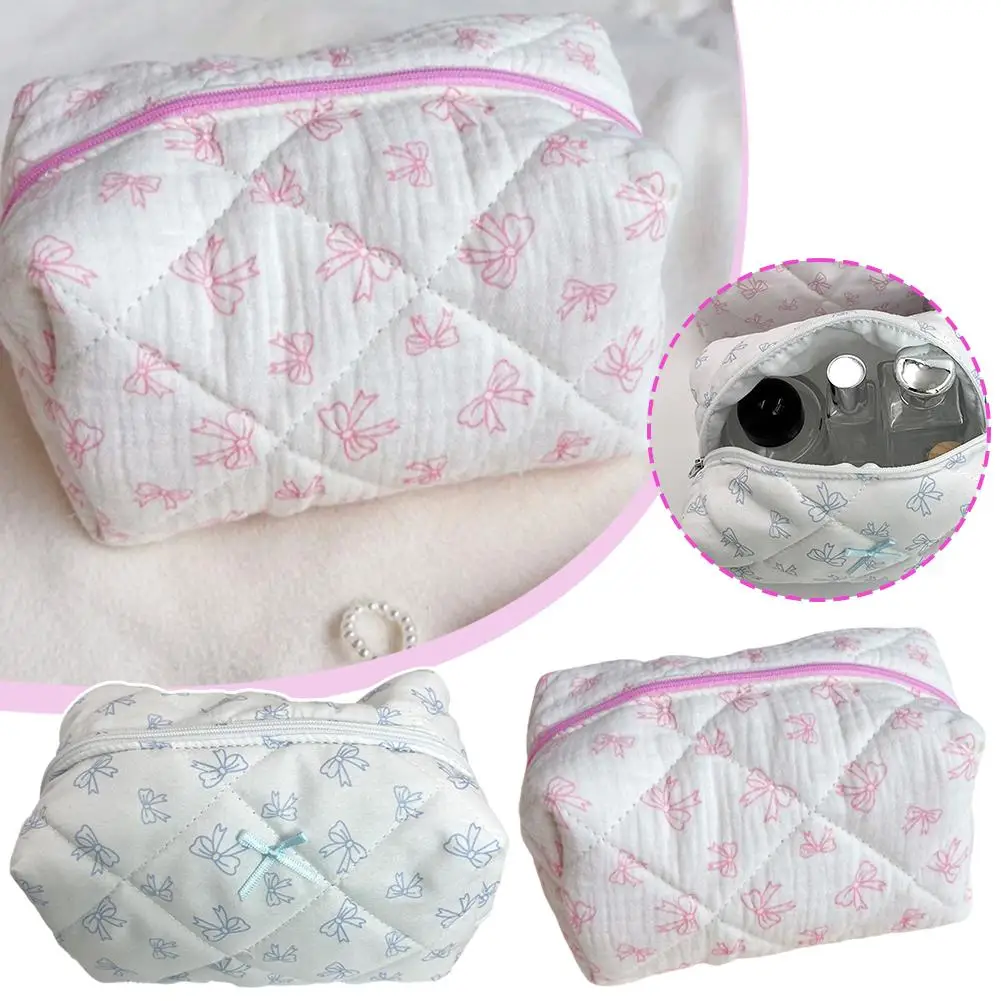 Bow Flower Makeup Bag Korean Women's Large Capacity Toiletries Travel Towel Bag Period Storage Bag W3C0