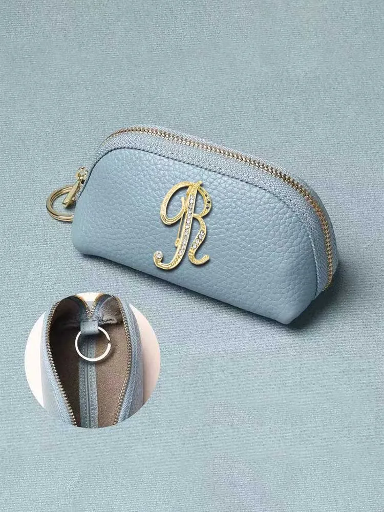 

Customized Compact PU Key Wallet - Ideal for Cars & Home Keys Personalized Customer Name Lustrous Diamond Letter Decor in Gold P