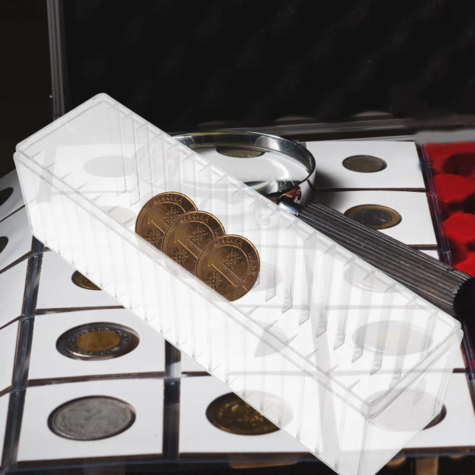 

20-Slots Plastic Coin Display Case Transparent Coin Holder Organizer Storage Box for Coins Coins Holder