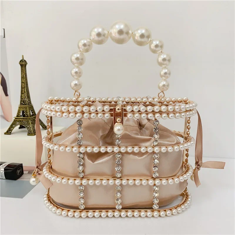 

Vintage Evening Bag For Women Luxury Designer Pearl Handle Crossbody Bag Party Wedding Clutch Handbag Ladies Purse Dinner Bag