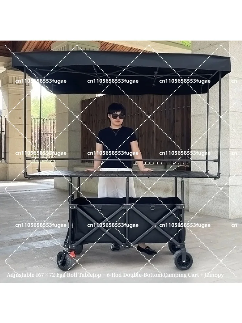 

Foldable 60cm Wide Vendor Cart with Canopy Adjustable Lifting Table Top Sunshade for Street Vending Camping Snack Selling