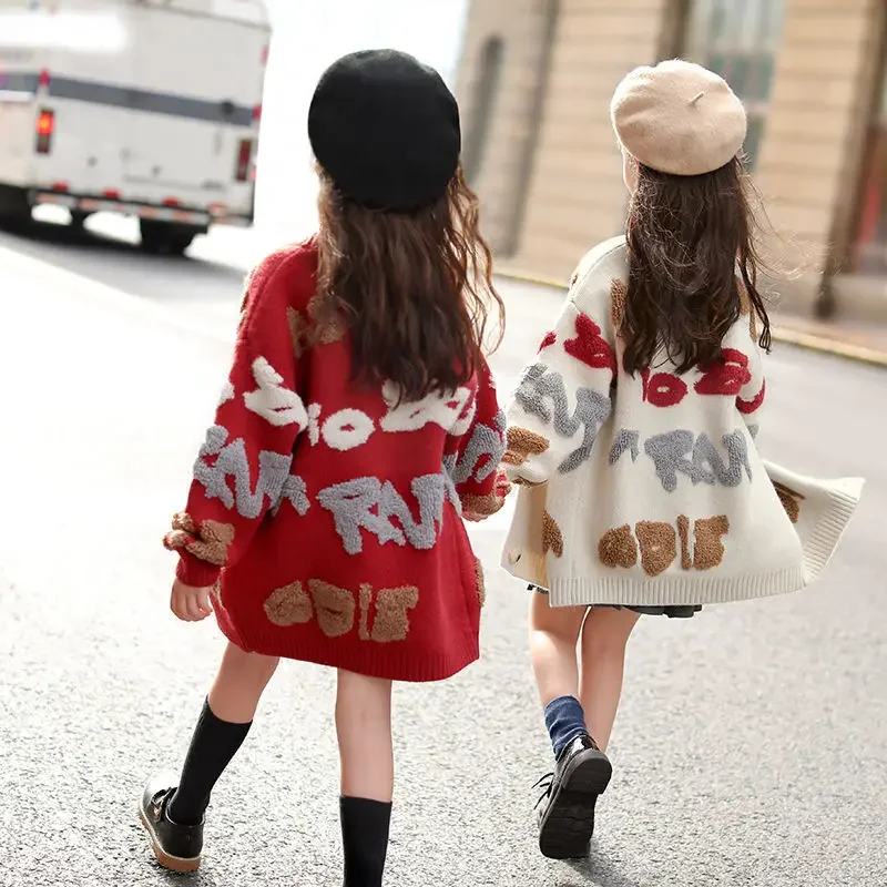 2023 teenager Knitted Sweater Kids autumn Winter Clothes for Girls Cotton Long Sleeve Single Cardigan Outwear 8 9 10 11 12 years