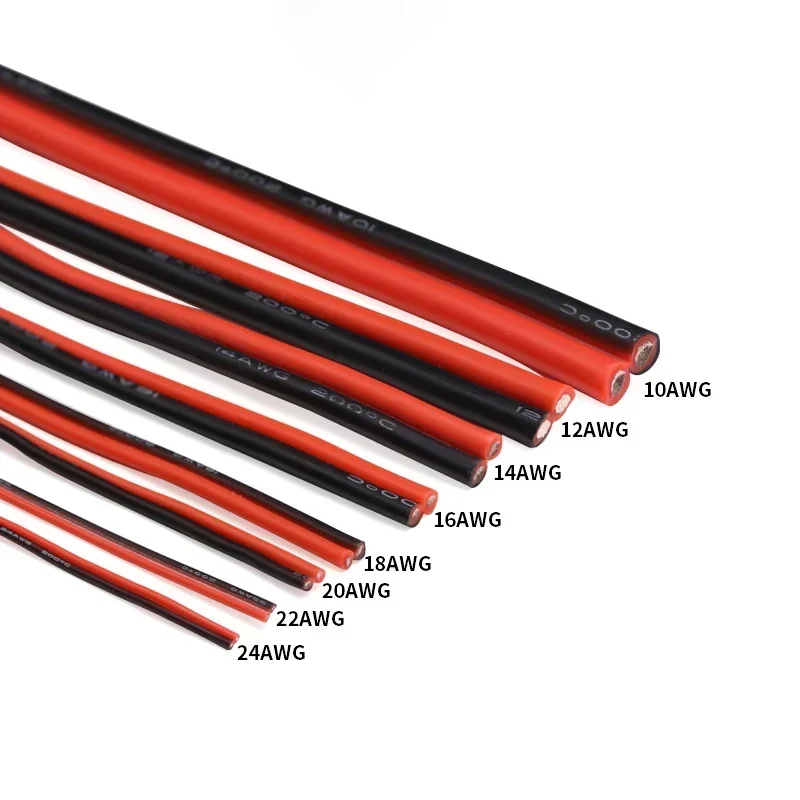 Cavo in silicone rosso nero super morbido a 2 pin 30awg 28awg 26 24 22 20 18 16 14 12 10awg 8awg Filo di rame resistente alle alte temperature