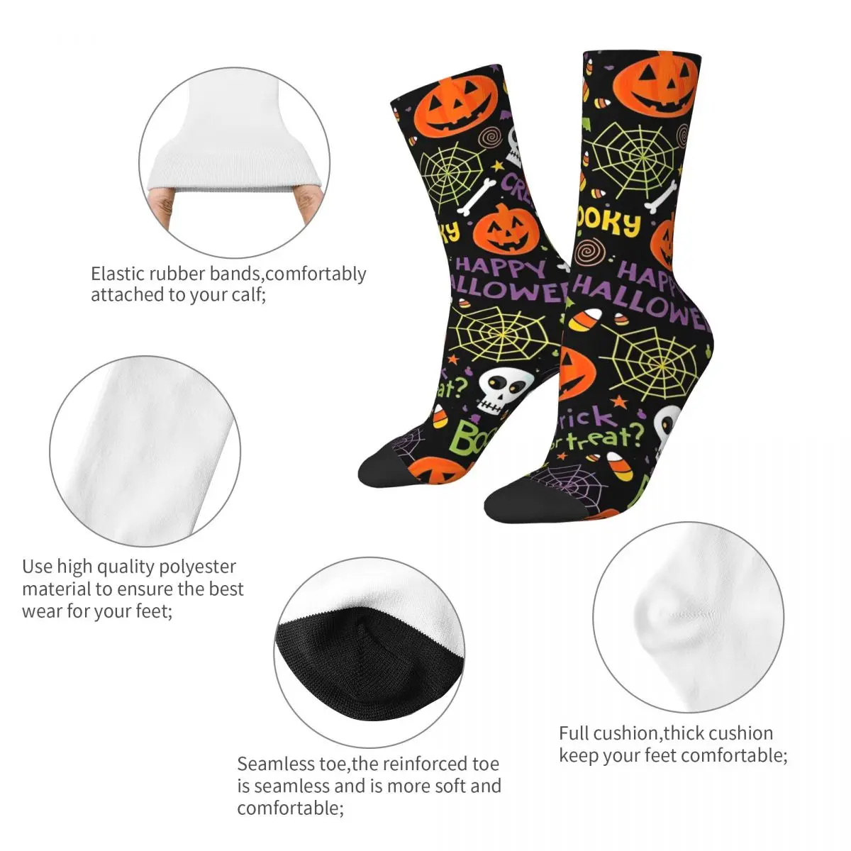 Casual Halloween Pumpkins Spooky Basketball Socks Gothic Cartoon Trick or Treat Polyester Crew Socks for Unisex Non-slip