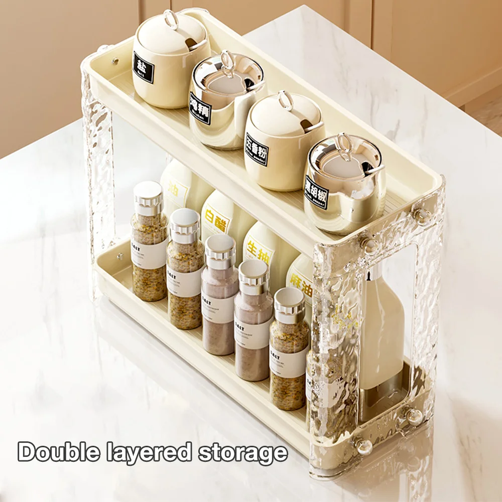 Kitchen Organizing Shelf Spice Rack Organizer Double Layer Elevated Storage Rack Spice Jars Oil Bottle Kitchen Cupboard Storage