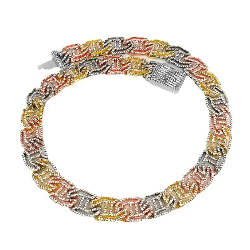 100cm nuevo Color de 3 tonos 17mm Miami cadena de eslabones cubanos gargantilla collar Aaa circonita cúbica Bagutte joyería de Hip Hop para hombres y mujeres 50cm