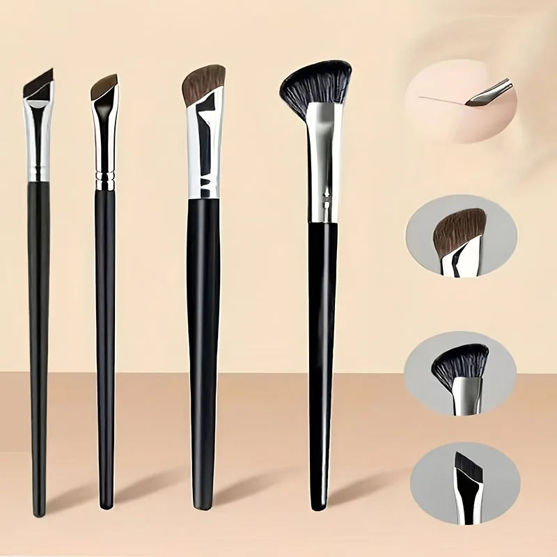 4-częściowy zestaw pędzli do konturowania nosa, pędzla do rozświetlania i pędzla do eyelinera, pędzel do konturowania z fazowym ostrzem