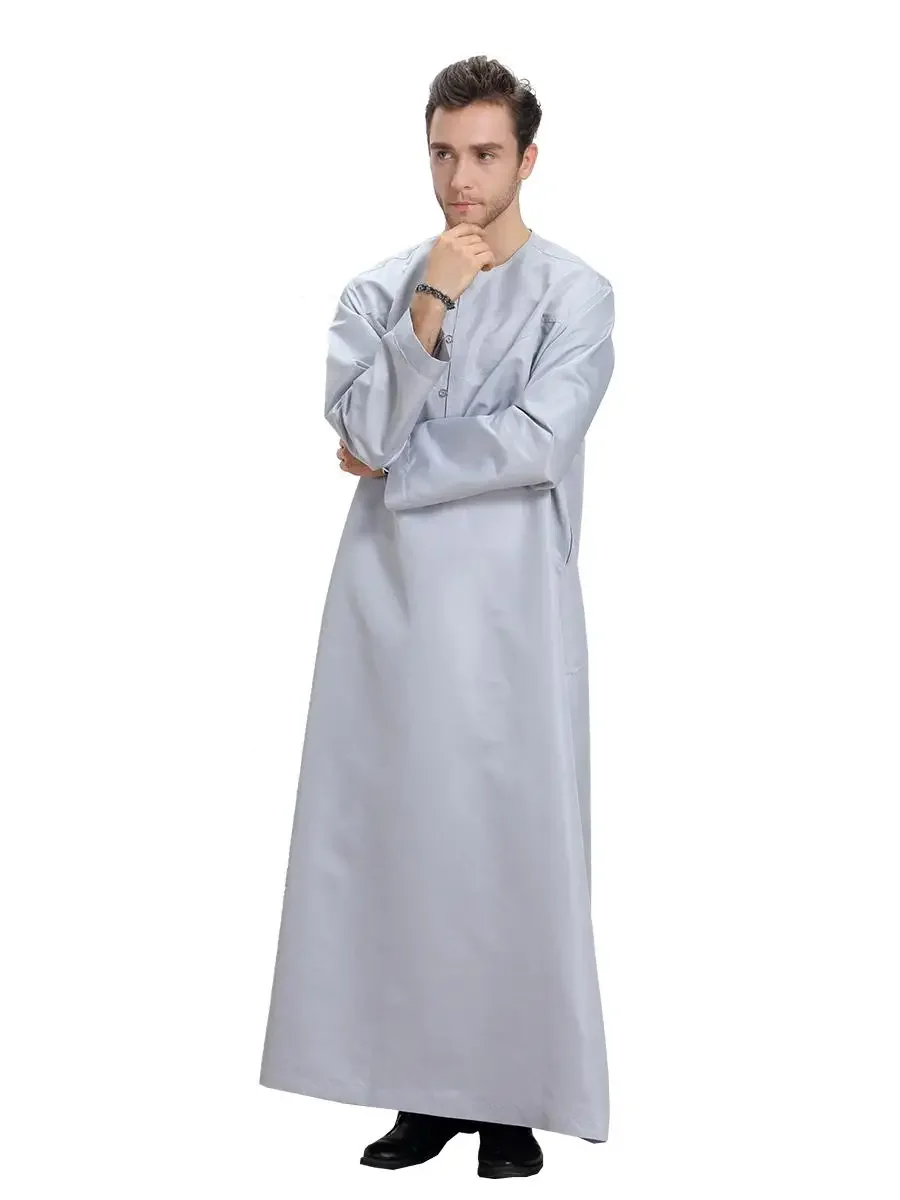 Muslimische Männer Casual Langarm Jubba Thobe Islamische Kleidung Ramadan Kaftan Robe Dubai Saudi Abaya Kaftan Jubah Kaftan Arabisches Kleid