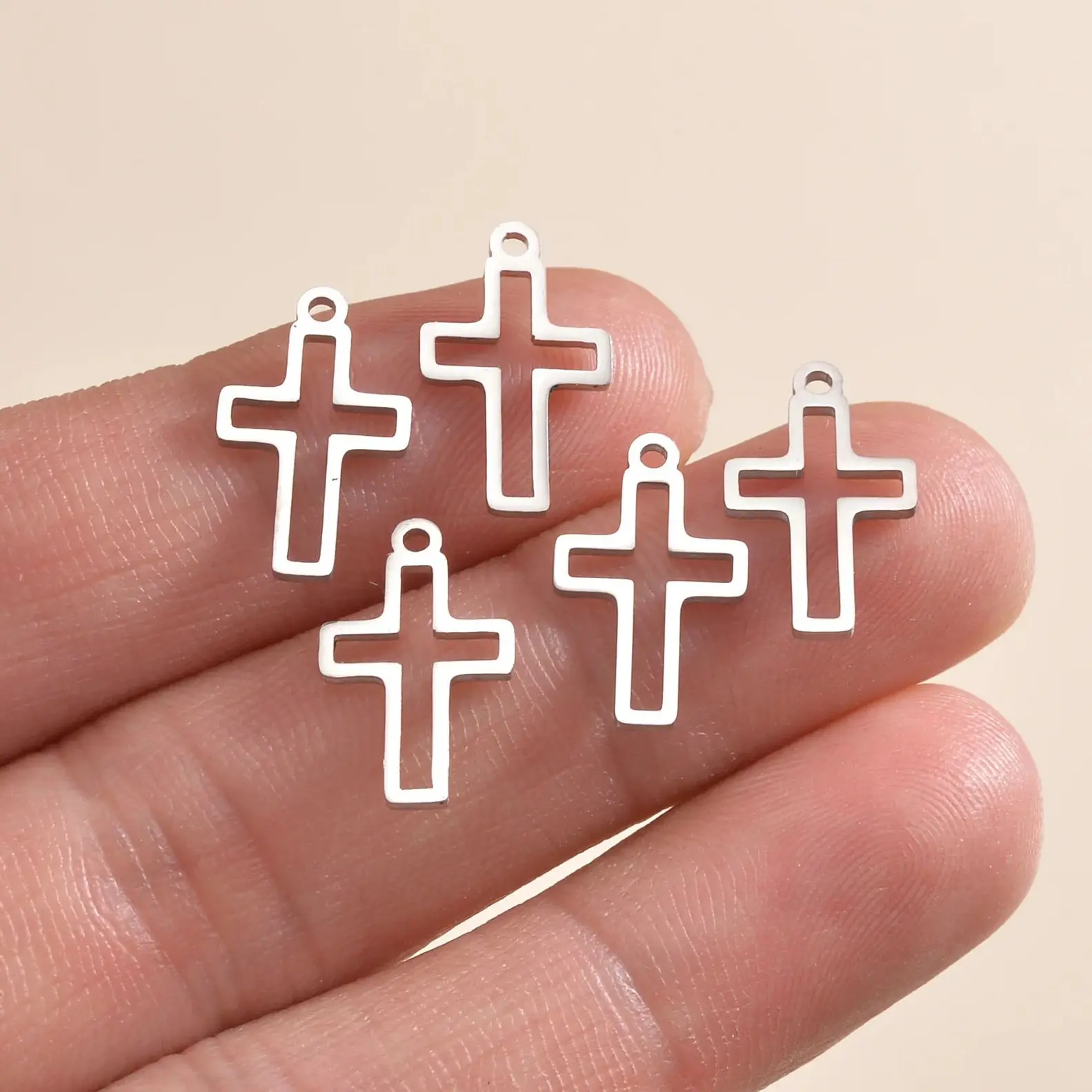 50PCS Silver Small Hollow Cross Charms Necklace Pendant Jewelry Making Handmade Bracelet Earings Decor Crafts Accessory