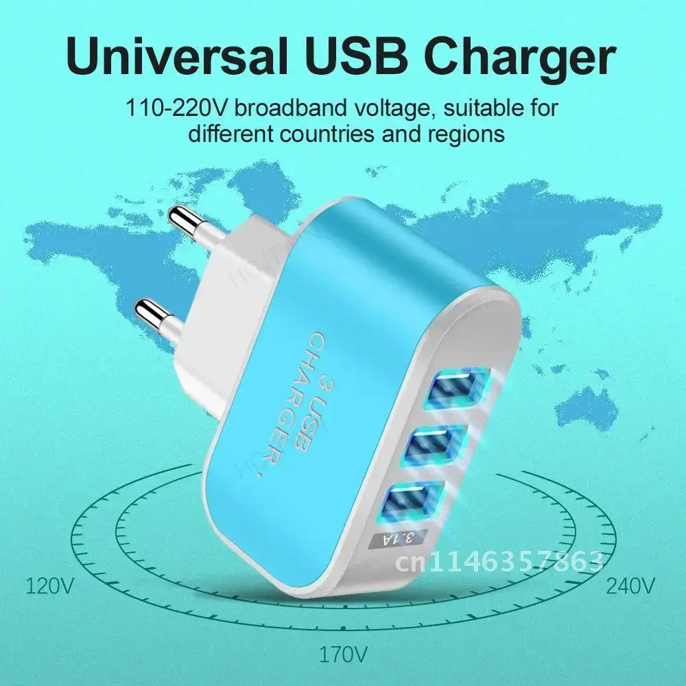 Smart Multi-port USB Charger Led Luminous Mobile Phone Charging Head 3 USB Charger