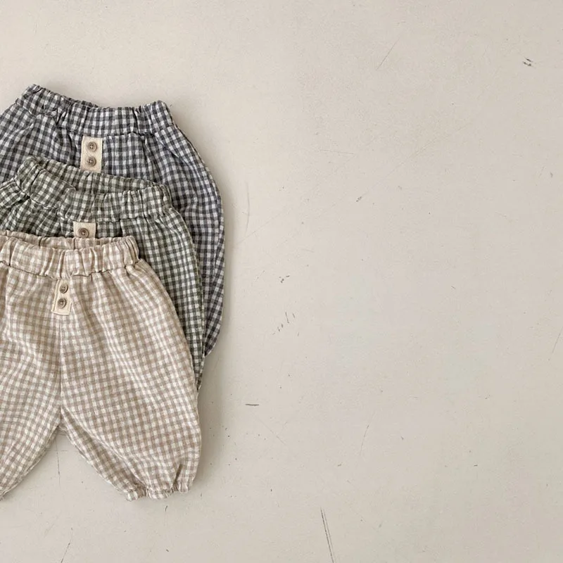 2024 Spring Summer New Baby Loose Plaid Pants Cotton Infant Boy Casual Pants Fashion Girls Harem Pants Toddler Baby Clothes