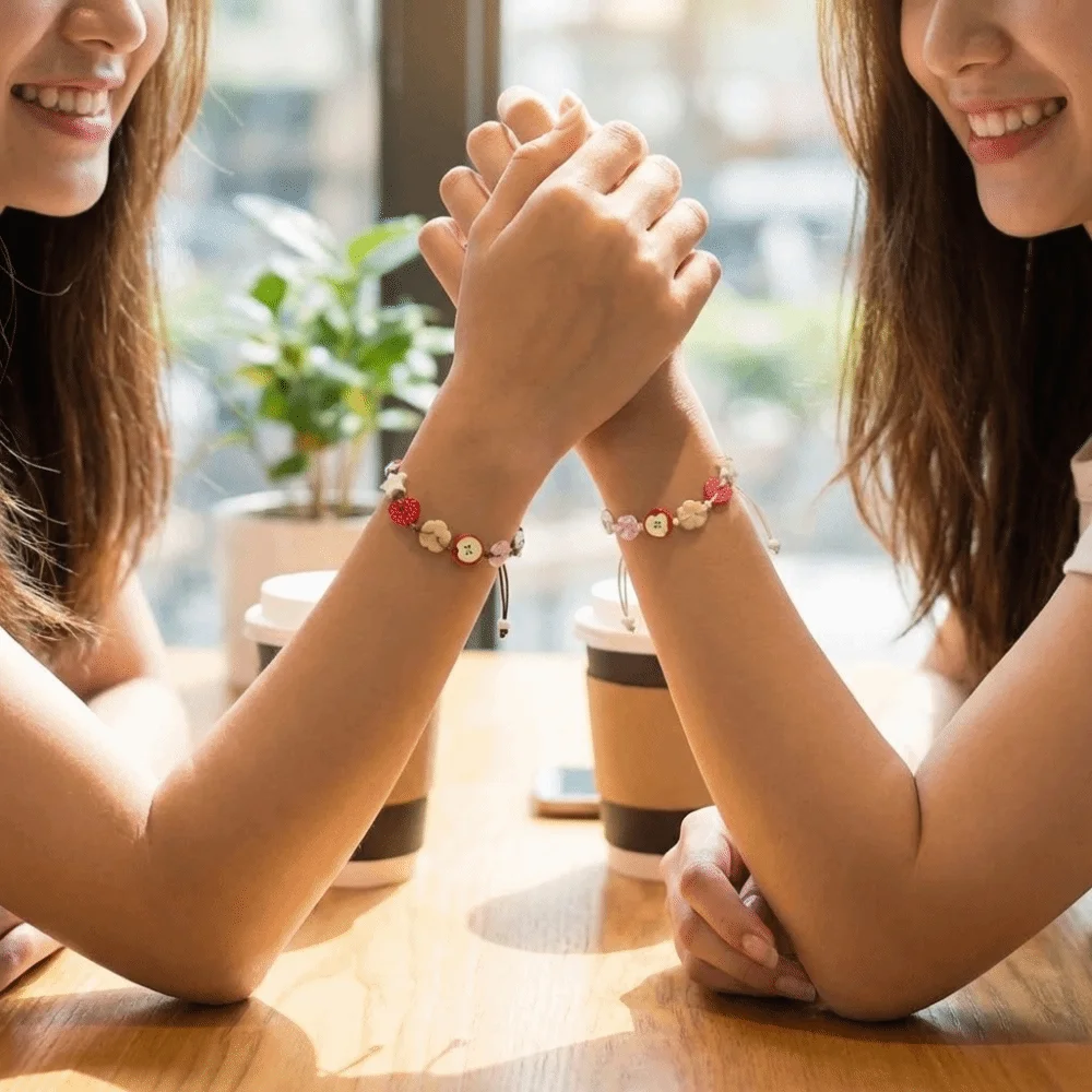 Fun Sweet Resin Star Bracelet Vintage Lovely Adjustable Woven Bangle Button Flower Cartoon Beads Hand Chain Daily