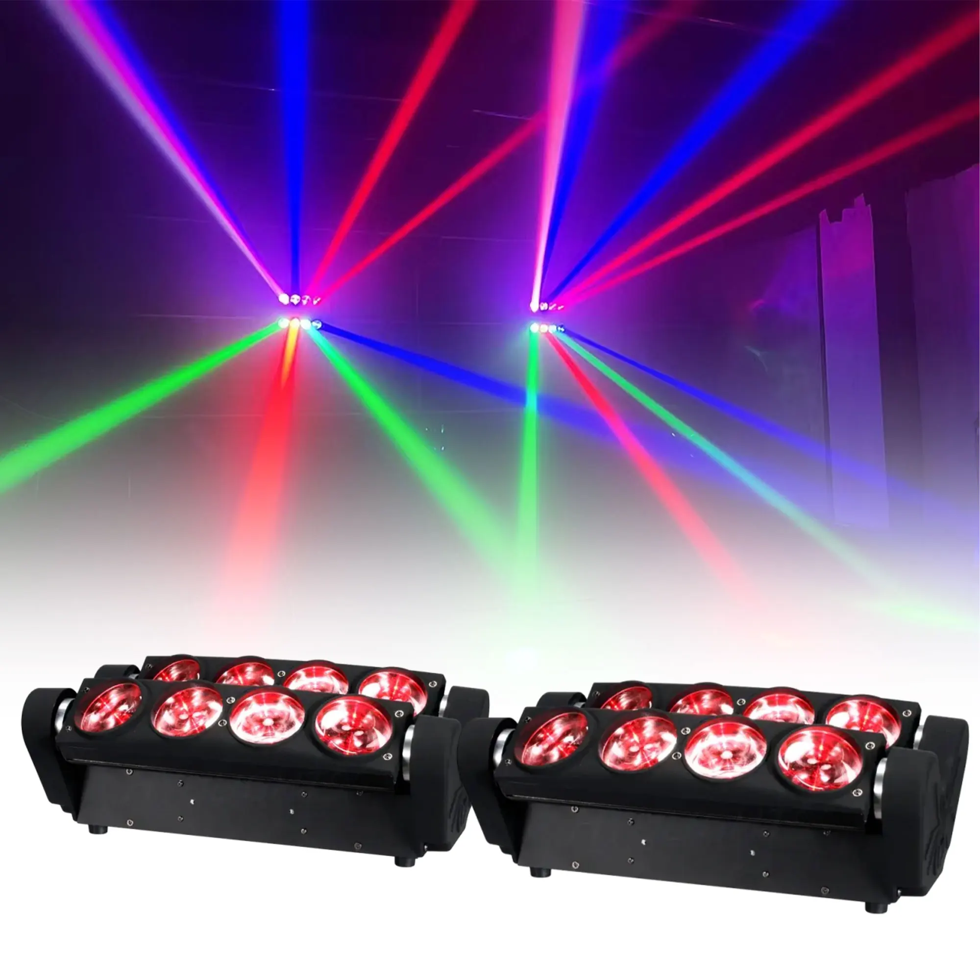 2PCS 8x15W 4in1 RGBW Beam Moving Head Wash DJ Bar Strobe Stage Effects Led Spider Light