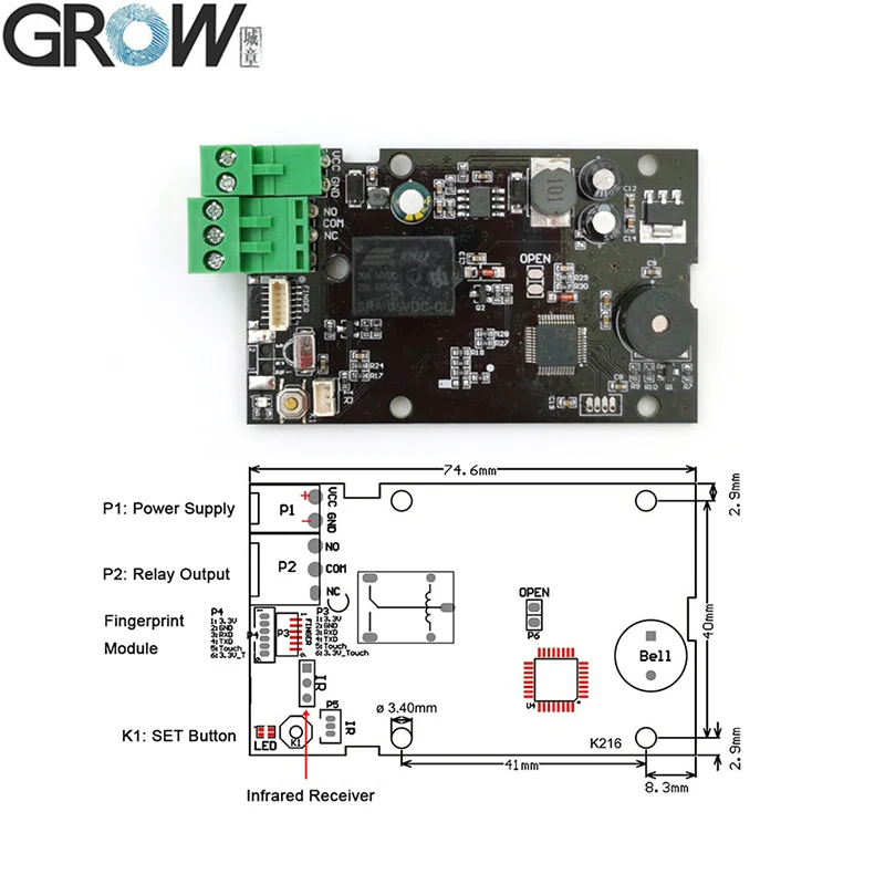 GROW KL216 Relay Output Biometric Fingerprint Recognition Access Control System With Jog Mode/Ignition Mode/Self-locking Mode