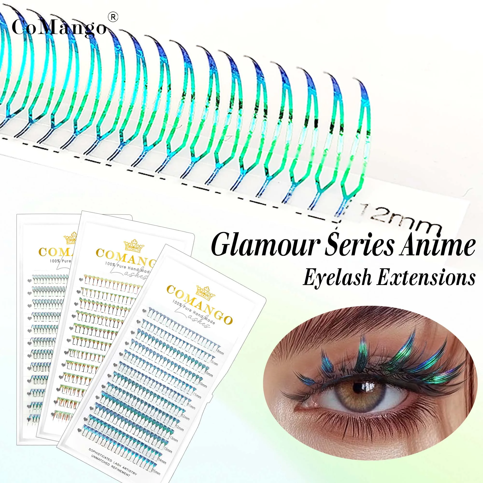 CoMango Colorful Automatic Flowering Comic Spire Premade Fans Eyelashes Extensions Glamorous Glitter Anime Spire Eyelashes