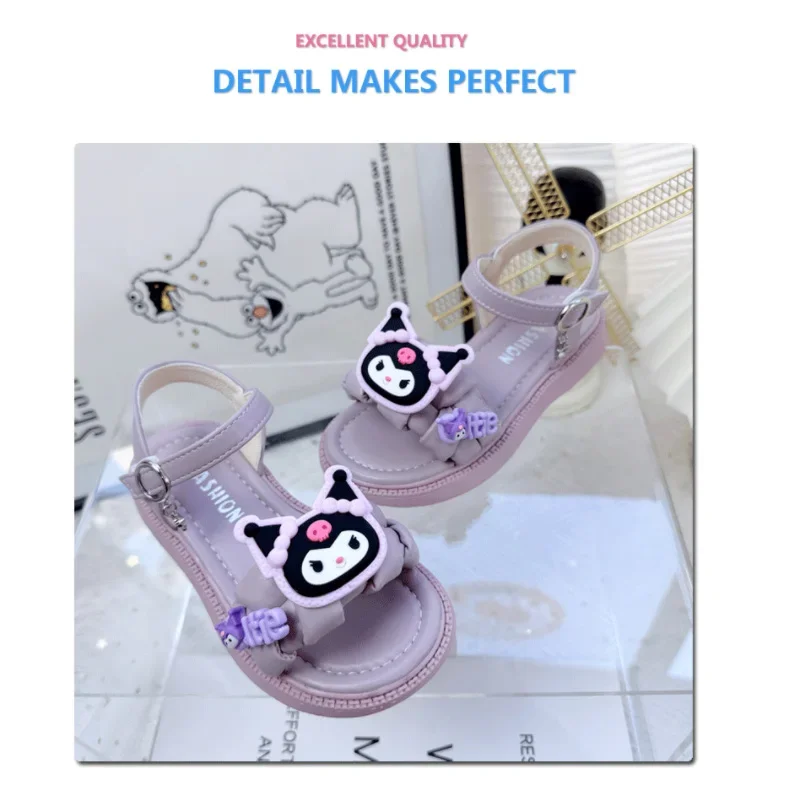 Sanrioes Anime Kuromi Summer Girls Sandals Kawaii Cartoon Princess Shoes Baby Girl Shoes Flat Heel Sandals Kids Birthday Gift