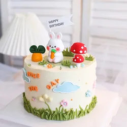 Birthady Party DIY Cake Ornament Cartoon Carrot Bunny Soft Plastic Doll Cute Forest Animal Mushroom Cake Decoration Supplies
