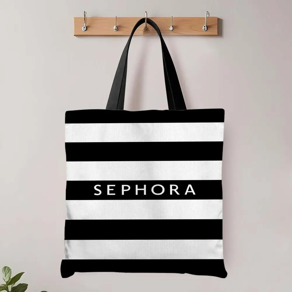 S-SEPHORA Aufbewahrungstaschen mit Mode-Logo, große, umweltfreundliche Canvas-Einkaufstasche, Schultertasche, Handtasche für den täglichen Gebrauch – Detail 6