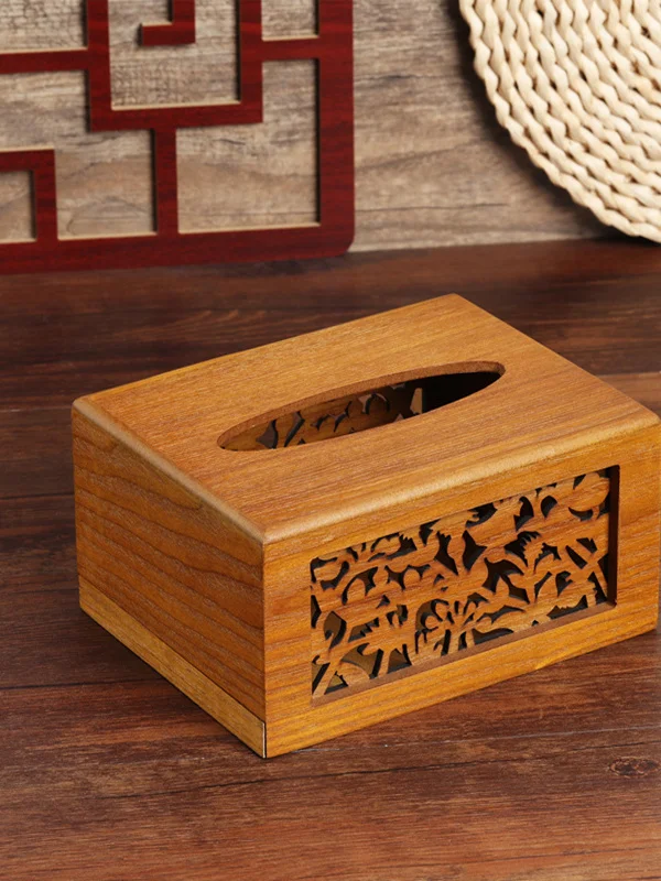 

Retro Chinese High-End Wood Tissue Box Creative Fashion Living Room Drawstring Paper Towel Holder Napkin Roll Storage Box