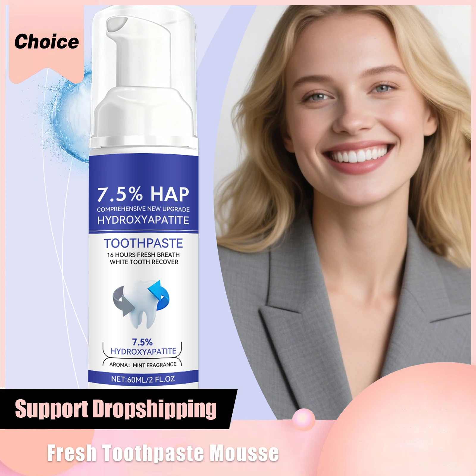 

7.5% Hap Toothpaste Menthol Mousses Deep Cleaning Removing Yellow Stains Oral Fresh Keep Teeth Health Whitening Foam Toothpastes