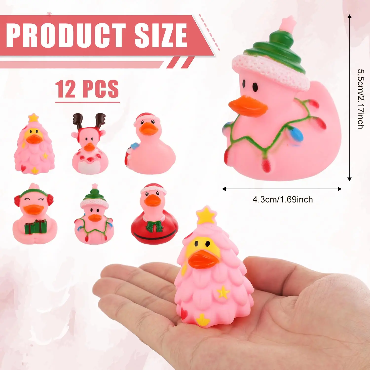 Canards en caoutchouc assortis sur le thème de Noël, canard en caoutchouc rose, canard en caoutchouc DLIGHTRubber, jouet de bain Ducky, 12 pièces