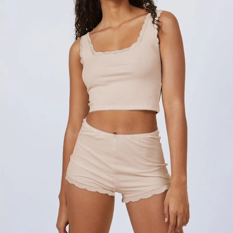 Sexy Women's 2 Piece Set White V Neck Ruffled Crop Top Elastic Waist Short Set Straight Shorts Women's Two Piece Set Lounge Wear