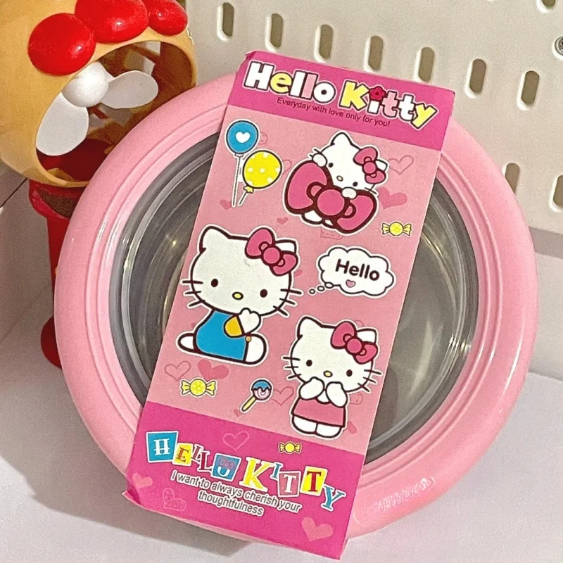 Sanrio Hello Kitty น่ารักชามราเมนสแตนเลสพร้อมฝาปิดขนาดใหญ่บะหมี่กึ่งสําเร็จรูปผลไม้สลัดข้าวซุปชามบนโต๊ะอาหาร